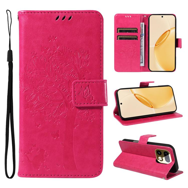 Tree & Cat Embossed Pattern Flip Leather Phone Case, For Realme 16T 5G, For Realme 16 Pro+ 5G Global, For Realme 16 Pro 5G Global, For Realme C85 5G/15X 5G India, For Realme C85 Pro 4G, For Realme 15T 5G, For Realme C71 4G India, For Realme 15 5G