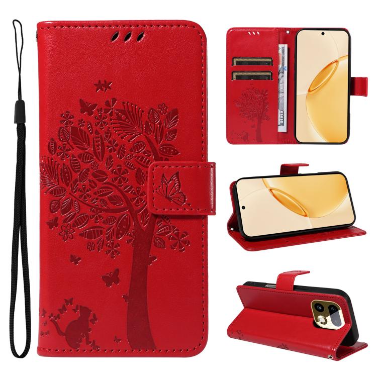 Tree & Cat Embossed Pattern Flip Leather Phone Case, For Realme 16T 5G, For Realme 16 Pro+ 5G Global, For Realme 16 Pro 5G Global, For Realme C85 5G/15X 5G India, For Realme C85 Pro 4G, For Realme 15T 5G, For Realme C71 4G India, For Realme 15 5G