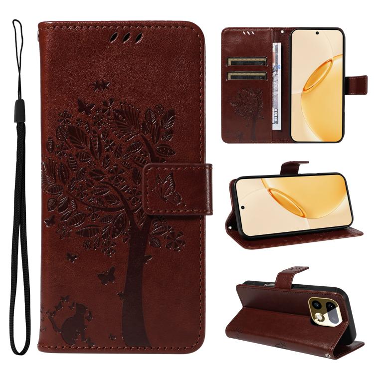 Tree & Cat Embossed Pattern Flip Leather Phone Case, For Realme 16T 5G, For Realme 16 Pro+ 5G Global, For Realme 16 Pro 5G Global, For Realme C85 5G/15X 5G India, For Realme C85 Pro 4G, For Realme 15T 5G, For Realme C71 4G India, For Realme 15 5G