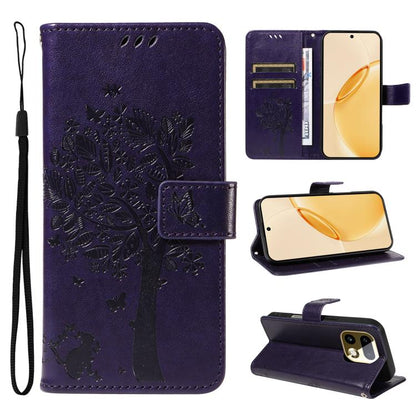 Tree & Cat Embossed Pattern Flip Leather Phone Case, For Realme 16T 5G, For Realme 16 Pro+ 5G Global, For Realme 16 Pro 5G Global, For Realme C85 5G/15X 5G India, For Realme C85 Pro 4G, For Realme 15T 5G, For Realme C71 4G India, For Realme 15 5G