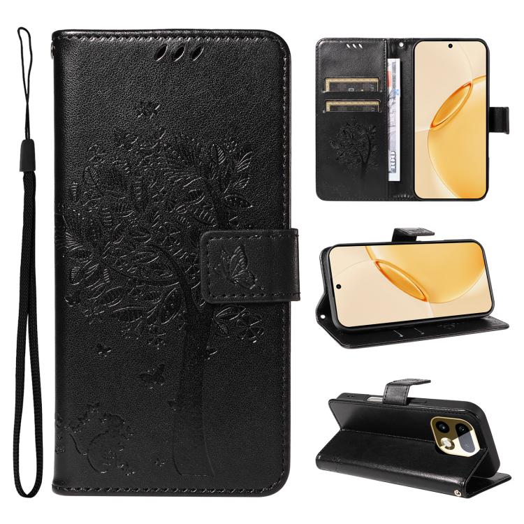 Tree & Cat Embossed Pattern Flip Leather Phone Case, For Realme 16T 5G, For Realme 16 Pro+ 5G Global, For Realme 16 Pro 5G Global, For Realme C85 5G/15X 5G India, For Realme C85 Pro 4G, For Realme 15T 5G, For Realme C71 4G India, For Realme 15 5G
