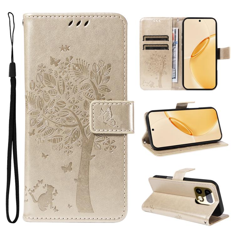 Tree & Cat Embossed Pattern Flip Leather Phone Case, For Realme 16T 5G, For Realme 16 Pro+ 5G Global, For Realme 16 Pro 5G Global, For Realme C85 5G/15X 5G India, For Realme C85 Pro 4G, For Realme 15T 5G, For Realme C71 4G India, For Realme 15 5G