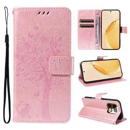 Tree & Cat Embossed Pattern Flip Leather Phone Case, For Realme 16T 5G, For Realme 16 Pro+ 5G Global, For Realme 16 Pro 5G Global, For Realme C85 5G/15X 5G India, For Realme C85 Pro 4G, For Realme 15T 5G, For Realme C71 4G India, For Realme 15 5G