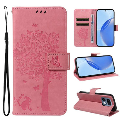 Tree & Cat Embossed Pattern Flip Leather Phone Case, For Realme 16T 5G, For Realme 16 Pro+ 5G Global, For Realme 16 Pro 5G Global, For Realme C85 5G/15X 5G India, For Realme C85 Pro 4G, For Realme 15T 5G, For Realme C71 4G India, For Realme 15 5G