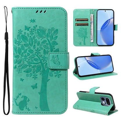 Tree & Cat Embossed Pattern Flip Leather Phone Case, For Realme 16T 5G, For Realme 16 Pro+ 5G Global, For Realme 16 Pro 5G Global, For Realme C85 5G/15X 5G India, For Realme C85 Pro 4G, For Realme 15T 5G, For Realme C71 4G India, For Realme 15 5G