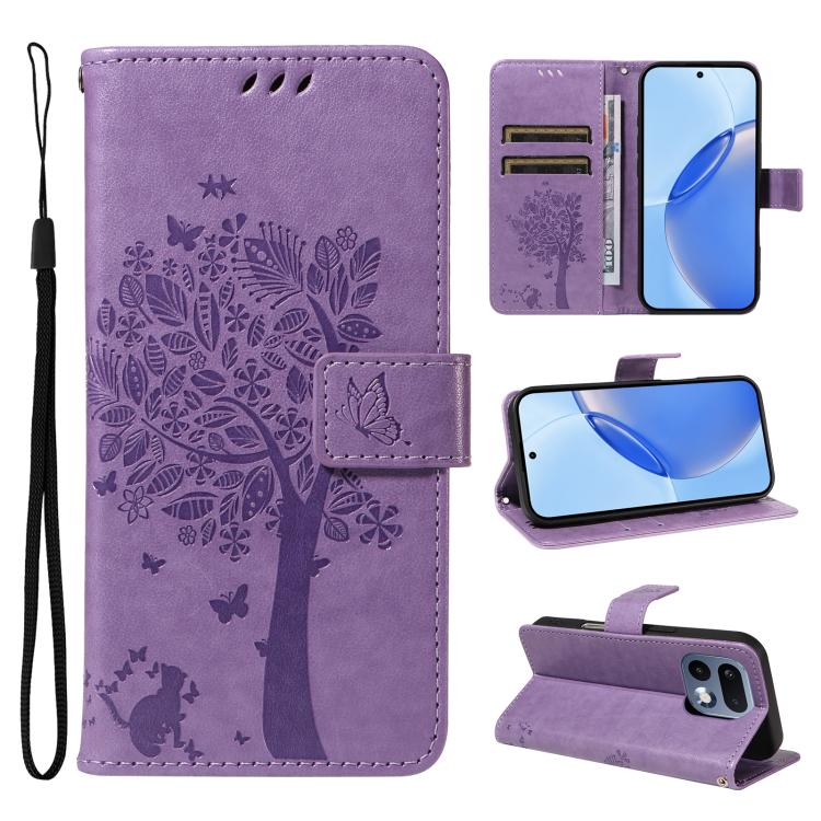 Tree & Cat Embossed Pattern Flip Leather Phone Case, For Realme 16T 5G, For Realme 16 Pro+ 5G Global, For Realme 16 Pro 5G Global, For Realme C85 5G/15X 5G India, For Realme C85 Pro 4G, For Realme 15T 5G, For Realme C71 4G India, For Realme 15 5G