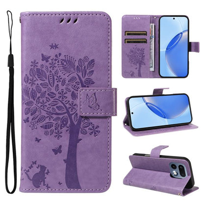 Tree & Cat Embossed Pattern Flip Leather Phone Case, For Realme 16T 5G, For Realme 16 Pro+ 5G Global, For Realme 16 Pro 5G Global, For Realme C85 5G/15X 5G India, For Realme C85 Pro 4G, For Realme 15T 5G, For Realme C71 4G India, For Realme 15 5G