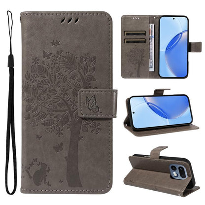 Tree & Cat Embossed Pattern Flip Leather Phone Case, For Realme 16T 5G, For Realme 16 Pro+ 5G Global, For Realme 16 Pro 5G Global, For Realme C85 5G/15X 5G India, For Realme C85 Pro 4G, For Realme 15T 5G, For Realme C71 4G India, For Realme 15 5G