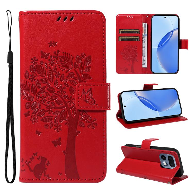 Tree & Cat Embossed Pattern Flip Leather Phone Case, For Realme 16T 5G, For Realme 16 Pro+ 5G Global, For Realme 16 Pro 5G Global, For Realme C85 5G/15X 5G India, For Realme C85 Pro 4G, For Realme 15T 5G, For Realme C71 4G India, For Realme 15 5G