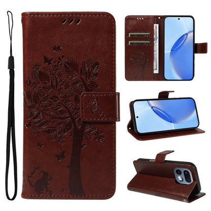 Tree & Cat Embossed Pattern Flip Leather Phone Case, For Realme 16T 5G, For Realme 16 Pro+ 5G Global, For Realme 16 Pro 5G Global, For Realme C85 5G/15X 5G India, For Realme C85 Pro 4G, For Realme 15T 5G, For Realme C71 4G India, For Realme 15 5G