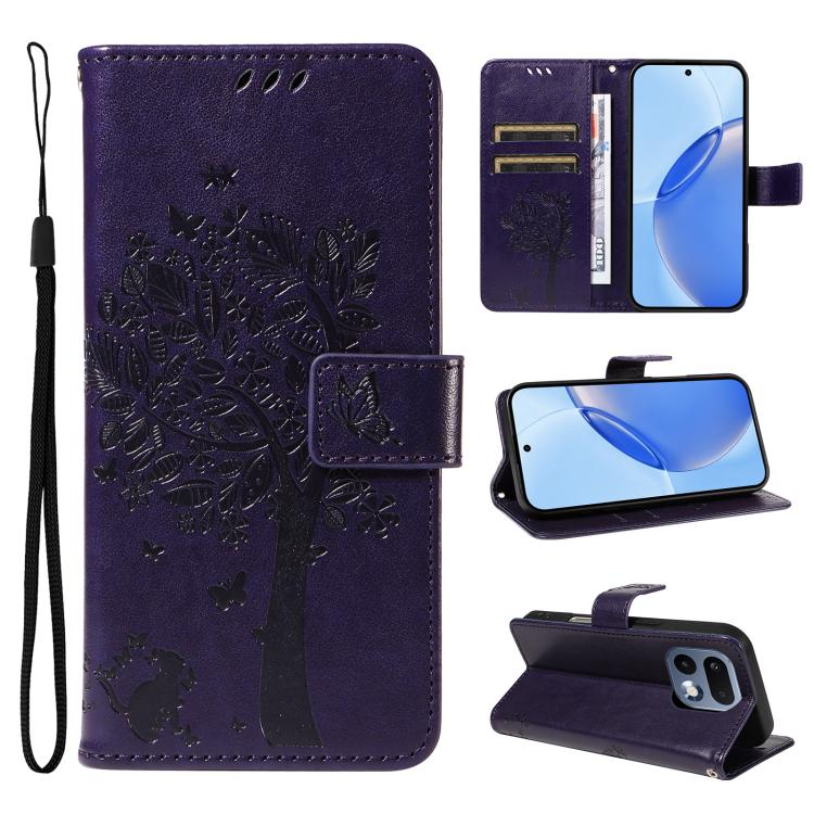 Tree & Cat Embossed Pattern Flip Leather Phone Case, For Realme 16T 5G, For Realme 16 Pro+ 5G Global, For Realme 16 Pro 5G Global, For Realme C85 5G/15X 5G India, For Realme C85 Pro 4G, For Realme 15T 5G, For Realme C71 4G India, For Realme 15 5G