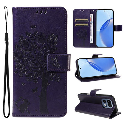 Tree & Cat Embossed Pattern Flip Leather Phone Case, For Realme 16T 5G, For Realme 16 Pro+ 5G Global, For Realme 16 Pro 5G Global, For Realme C85 5G/15X 5G India, For Realme C85 Pro 4G, For Realme 15T 5G, For Realme C71 4G India, For Realme 15 5G