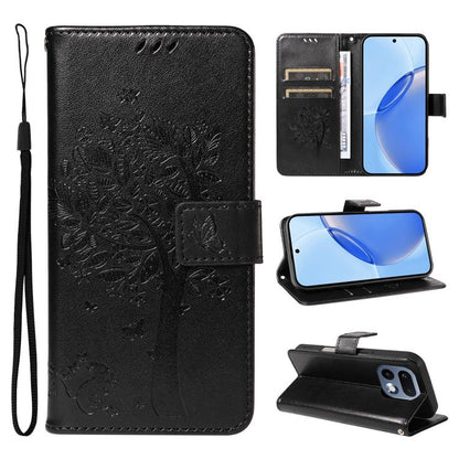 Tree & Cat Embossed Pattern Flip Leather Phone Case, For Realme 16T 5G, For Realme 16 Pro+ 5G Global, For Realme 16 Pro 5G Global, For Realme C85 5G/15X 5G India, For Realme C85 Pro 4G, For Realme 15T 5G, For Realme C71 4G India, For Realme 15 5G