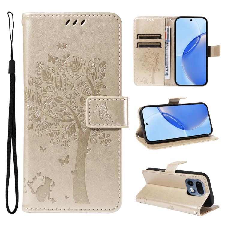 Tree & Cat Embossed Pattern Flip Leather Phone Case, For Realme 16T 5G, For Realme 16 Pro+ 5G Global, For Realme 16 Pro 5G Global, For Realme C85 5G/15X 5G India, For Realme C85 Pro 4G, For Realme 15T 5G, For Realme C71 4G India, For Realme 15 5G