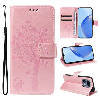 Tree & Cat Embossed Pattern Flip Leather Phone Case, For Realme 16T 5G, For Realme 16 Pro+ 5G Global, For Realme 16 Pro 5G Global, For Realme C85 5G/15X 5G India, For Realme C85 Pro 4G, For Realme 15T 5G, For Realme C71 4G India, For Realme 15 5G