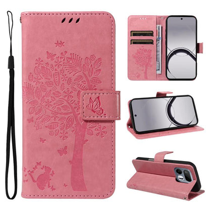 Tree & Cat Embossed Pattern Flip Leather Phone Case, For Realme 16T 5G, For Realme 16 Pro+ 5G Global, For Realme 16 Pro 5G Global, For Realme C85 5G/15X 5G India, For Realme C85 Pro 4G, For Realme 15T 5G, For Realme C71 4G India, For Realme 15 5G