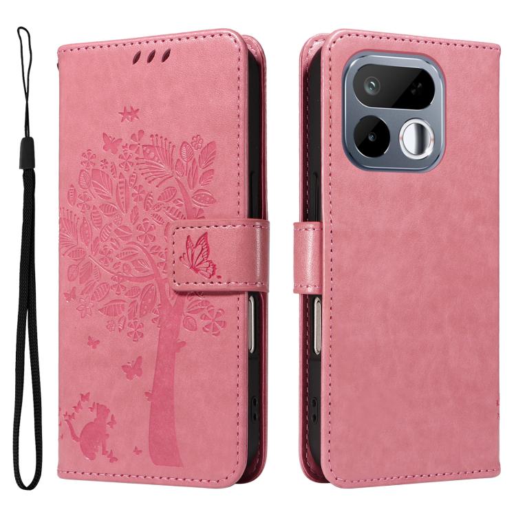 Tree & Cat Embossed Pattern Flip Leather Phone Case, For Realme 16T 5G, For Realme 16 Pro+ 5G Global, For Realme 16 Pro 5G Global, For Realme C85 5G/15X 5G India, For Realme C85 Pro 4G, For Realme 15T 5G, For Realme C71 4G India, For Realme 15 5G