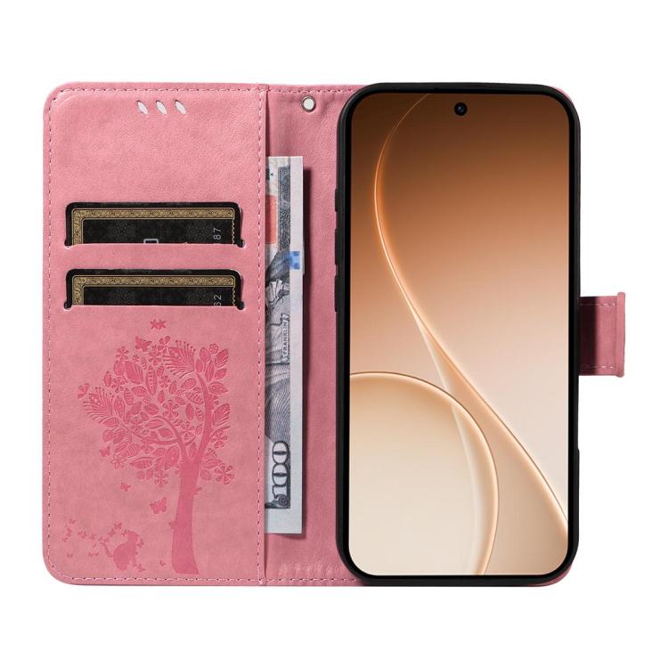 Tree & Cat Embossed Pattern Flip Leather Phone Case, For Realme 16T 5G, For Realme 16 Pro+ 5G Global, For Realme 16 Pro 5G Global, For Realme C85 5G/15X 5G India, For Realme C85 Pro 4G, For Realme 15T 5G, For Realme C71 4G India, For Realme 15 5G