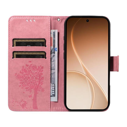 Tree & Cat Embossed Pattern Flip Leather Phone Case, For Realme 16T 5G, For Realme 16 Pro+ 5G Global, For Realme 16 Pro 5G Global, For Realme C85 5G/15X 5G India, For Realme C85 Pro 4G, For Realme 15T 5G, For Realme C71 4G India, For Realme 15 5G
