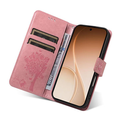 Tree & Cat Embossed Pattern Flip Leather Phone Case, For Realme 16T 5G, For Realme 16 Pro+ 5G Global, For Realme 16 Pro 5G Global, For Realme C85 5G/15X 5G India, For Realme C85 Pro 4G, For Realme 15T 5G, For Realme C71 4G India, For Realme 15 5G