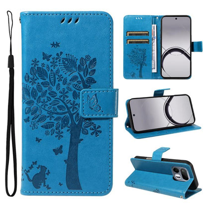 Tree & Cat Embossed Pattern Flip Leather Phone Case, For Realme 16T 5G, For Realme 16 Pro+ 5G Global, For Realme 16 Pro 5G Global, For Realme C85 5G/15X 5G India, For Realme C85 Pro 4G, For Realme 15T 5G, For Realme C71 4G India, For Realme 15 5G
