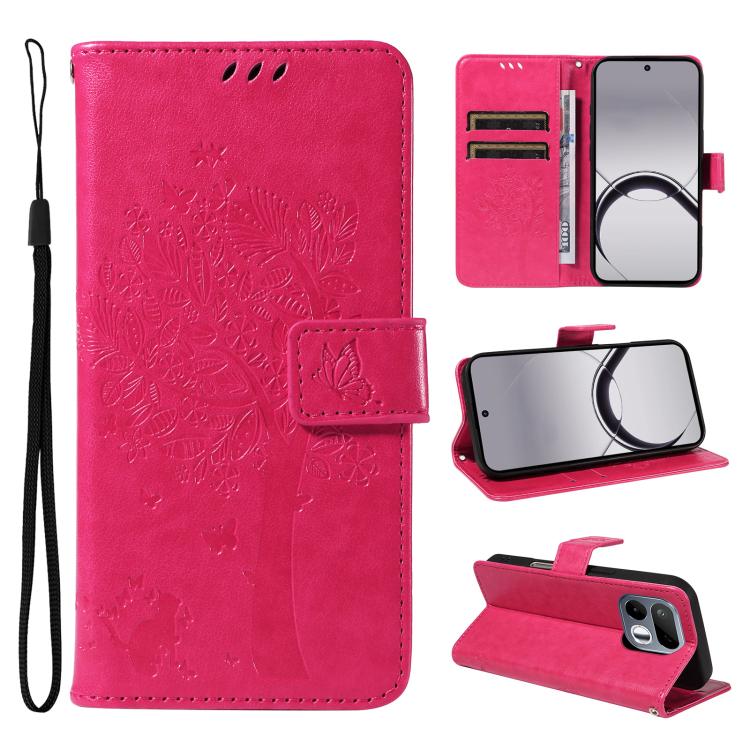 Tree & Cat Embossed Pattern Flip Leather Phone Case, For Realme 16T 5G, For Realme 16 Pro+ 5G Global, For Realme 16 Pro 5G Global, For Realme C85 5G/15X 5G India, For Realme C85 Pro 4G, For Realme 15T 5G, For Realme C71 4G India, For Realme 15 5G