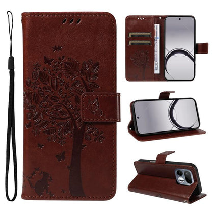 Tree & Cat Embossed Pattern Flip Leather Phone Case, For Realme 16T 5G, For Realme 16 Pro+ 5G Global, For Realme 16 Pro 5G Global, For Realme C85 5G/15X 5G India, For Realme C85 Pro 4G, For Realme 15T 5G, For Realme C71 4G India, For Realme 15 5G