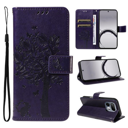 Tree & Cat Embossed Pattern Flip Leather Phone Case, For Realme 16T 5G, For Realme 16 Pro+ 5G Global, For Realme 16 Pro 5G Global, For Realme C85 5G/15X 5G India, For Realme C85 Pro 4G, For Realme 15T 5G, For Realme C71 4G India, For Realme 15 5G