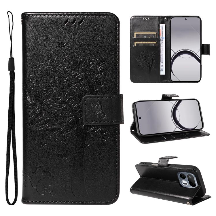 Tree & Cat Embossed Pattern Flip Leather Phone Case, For Realme 16T 5G, For Realme 16 Pro+ 5G Global, For Realme 16 Pro 5G Global, For Realme C85 5G/15X 5G India, For Realme C85 Pro 4G, For Realme 15T 5G, For Realme C71 4G India, For Realme 15 5G