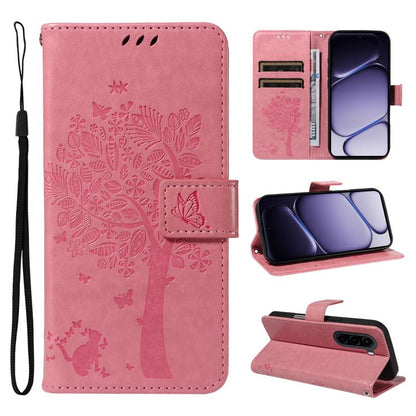 Tree & Cat Embossed Pattern Flip Leather Phone Case, For Realme 16T 5G, For Realme 16 Pro+ 5G Global, For Realme 16 Pro 5G Global, For Realme P4x 5G, For Realme C85 5G/15X 5G India, For Realme C85 Pro 4G, For Realme 15T 5G, For Realme C71 4G India