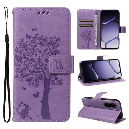 Tree & Cat Embossed Pattern Flip Leather Phone Case, For Realme 16T 5G, For Realme 16 Pro+ 5G Global, For Realme 16 Pro 5G Global, For Realme P4x 5G, For Realme C85 5G/15X 5G India, For Realme C85 Pro 4G, For Realme 15T 5G, For Realme C71 4G India