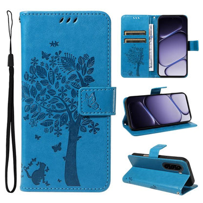Tree & Cat Embossed Pattern Flip Leather Phone Case, For Realme 16T 5G, For Realme 16 Pro+ 5G Global, For Realme 16 Pro 5G Global, For Realme P4x 5G, For Realme C85 5G/15X 5G India, For Realme C85 Pro 4G, For Realme 15T 5G, For Realme C71 4G India