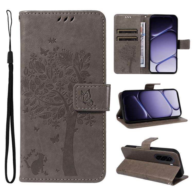 Tree & Cat Embossed Pattern Flip Leather Phone Case, For Realme 16T 5G, For Realme 16 Pro+ 5G Global, For Realme 16 Pro 5G Global, For Realme P4x 5G, For Realme C85 5G/15X 5G India, For Realme C85 Pro 4G, For Realme 15T 5G, For Realme C71 4G India