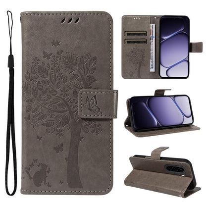 Tree & Cat Embossed Pattern Flip Leather Phone Case, For Realme 16T 5G, For Realme 16 Pro+ 5G Global, For Realme 16 Pro 5G Global, For Realme P4x 5G, For Realme C85 5G/15X 5G India, For Realme C85 Pro 4G, For Realme 15T 5G, For Realme C71 4G India