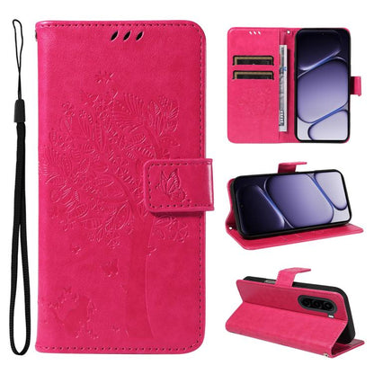 Tree & Cat Embossed Pattern Flip Leather Phone Case, For Realme 16T 5G, For Realme 16 Pro+ 5G Global, For Realme 16 Pro 5G Global, For Realme P4x 5G, For Realme C85 5G/15X 5G India, For Realme C85 Pro 4G, For Realme 15T 5G, For Realme C71 4G India