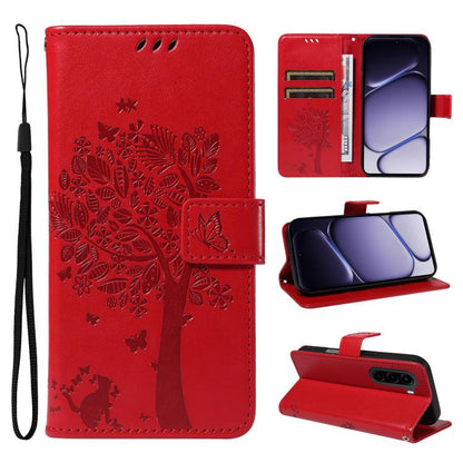 Tree & Cat Embossed Pattern Flip Leather Phone Case, For Realme 16T 5G, For Realme 16 Pro+ 5G Global, For Realme 16 Pro 5G Global, For Realme P4x 5G, For Realme C85 5G/15X 5G India, For Realme C85 Pro 4G, For Realme 15T 5G, For Realme C71 4G India