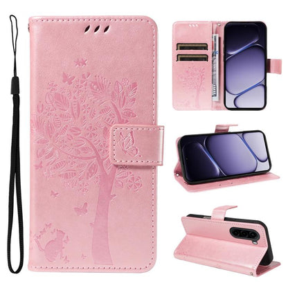 Tree & Cat Embossed Pattern Flip Leather Phone Case, For Realme 16T 5G, For Realme 16 Pro+ 5G Global, For Realme 16 Pro 5G Global, For Realme P4x 5G, For Realme C85 5G/15X 5G India, For Realme C85 Pro 4G, For Realme 15T 5G, For Realme C71 4G India