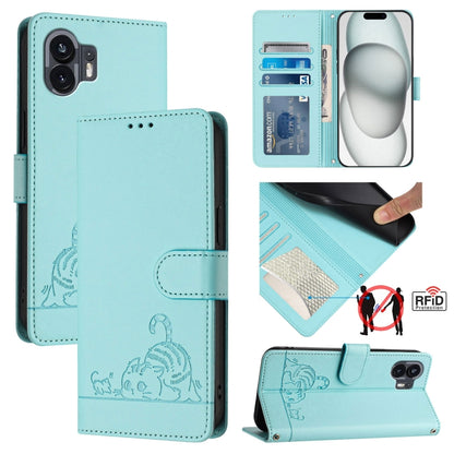 Cat Rat Embossed Pattern RFID Leather Phone Case with Lanyard, For Nothing Phone 4a Pro, For Nothing Phone 4a, For Nothing CMF Phone 1, For Nothing Phone 2A