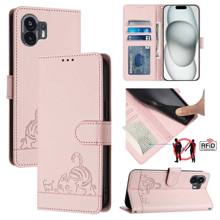 Cat Rat Embossed Pattern RFID Leather Phone Case with Lanyard, For Nothing Phone 4a Pro, For Nothing Phone 4a, For Nothing CMF Phone 1, For Nothing Phone 2A