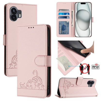 Cat Rat Embossed Pattern RFID Leather Phone Case with Lanyard, For Nothing Phone 4a Pro, For Nothing Phone 4a, For Nothing CMF Phone 1, For Nothing Phone 2A