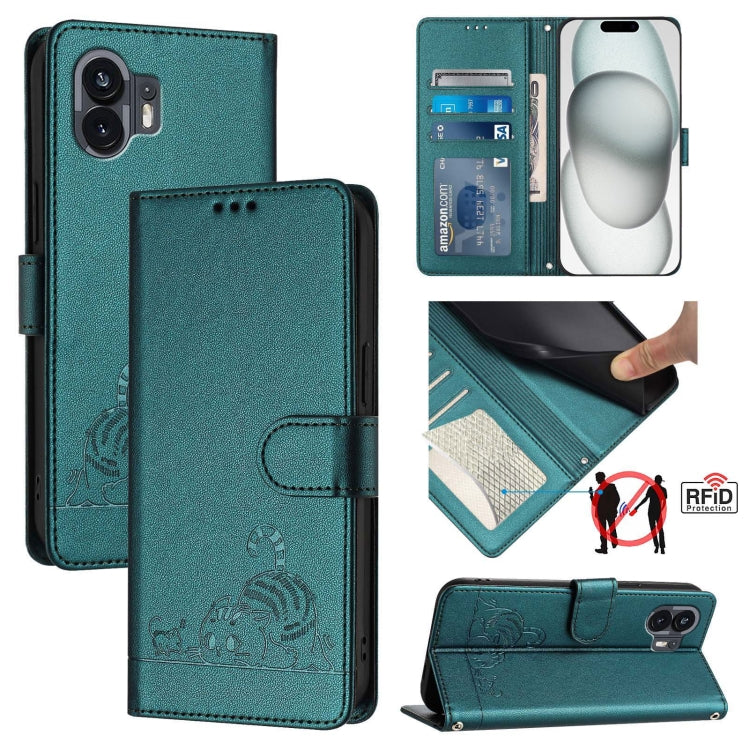 Cat Rat Embossed Pattern RFID Leather Phone Case with Lanyard, For Nothing Phone 4a Pro, For Nothing Phone 4a, For Nothing CMF Phone 1, For Nothing Phone 2A