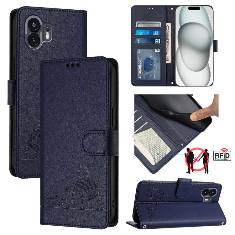 Cat Rat Embossed Pattern RFID Leather Phone Case with Lanyard, For Nothing Phone 4a Pro, For Nothing Phone 4a, For Nothing CMF Phone 1, For Nothing Phone 2A