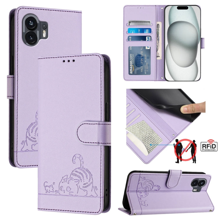 Cat Rat Embossed Pattern RFID Leather Phone Case with Lanyard, For Nothing Phone 4a Pro, For Nothing Phone 4a, For Nothing CMF Phone 1, For Nothing Phone 2A