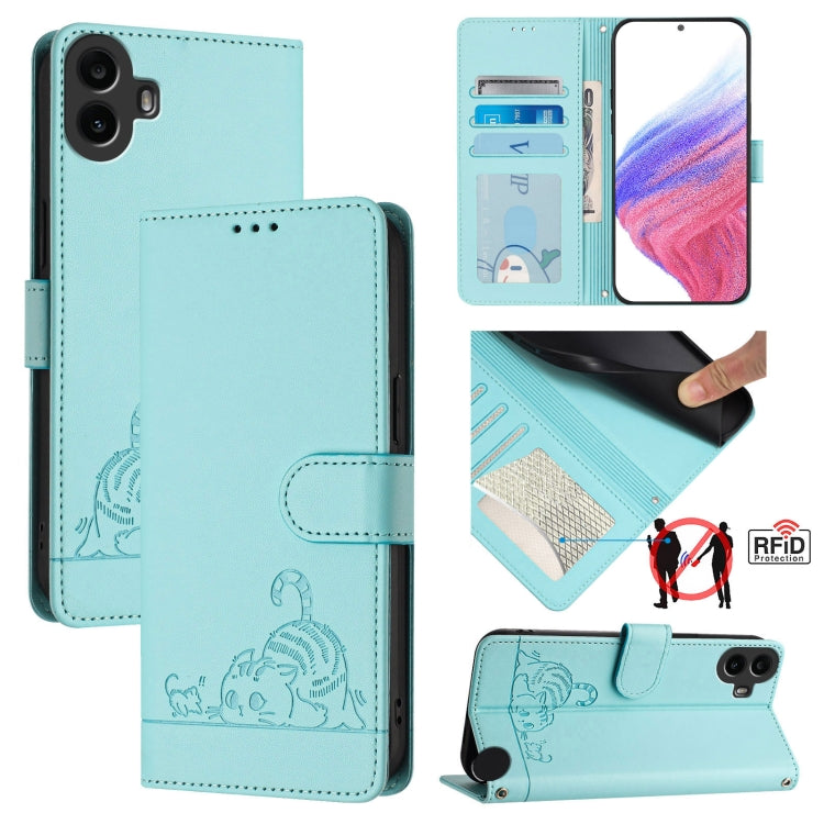 Cat Rat Embossed Pattern RFID Leather Phone Case with Lanyard, For Nothing Phone 4a Pro, For Nothing Phone 4a, For Nothing CMF Phone 1, For Nothing Phone 2A