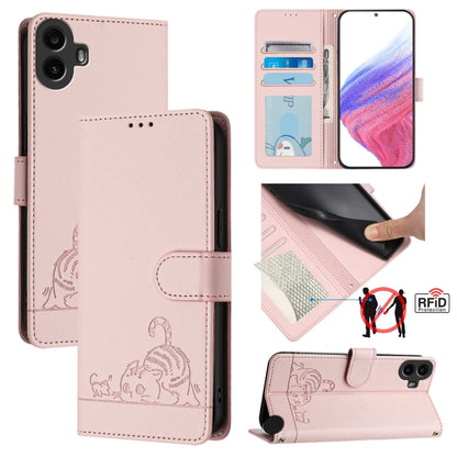 Cat Rat Embossed Pattern RFID Leather Phone Case with Lanyard, For Nothing Phone 4a Pro, For Nothing Phone 4a, For Nothing CMF Phone 1, For Nothing Phone 2A