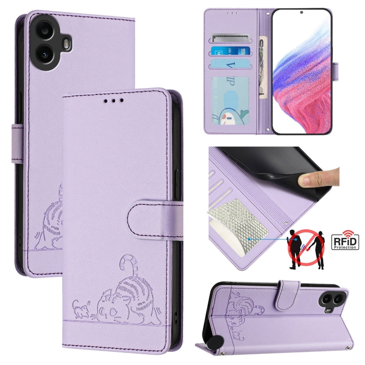 Cat Rat Embossed Pattern RFID Leather Phone Case with Lanyard, For Nothing Phone 4a Pro, For Nothing Phone 4a, For Nothing CMF Phone 1, For Nothing Phone 2A