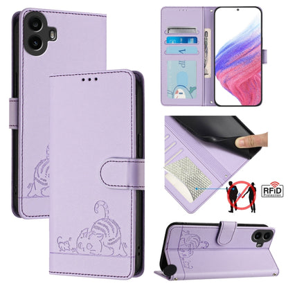 Cat Rat Embossed Pattern RFID Leather Phone Case with Lanyard, For Nothing Phone 4a Pro, For Nothing Phone 4a, For Nothing CMF Phone 1, For Nothing Phone 2A
