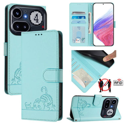 Cat Rat Embossed Pattern RFID Leather Phone Case with Lanyard, For Nothing Phone 4a Pro, For Nothing Phone 4a, For Nothing CMF Phone 1, For Nothing Phone 2A