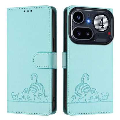 Cat Rat Embossed Pattern RFID Leather Phone Case with Lanyard, For Nothing Phone 4a Pro, For Nothing Phone 4a, For Nothing CMF Phone 1, For Nothing Phone 2A