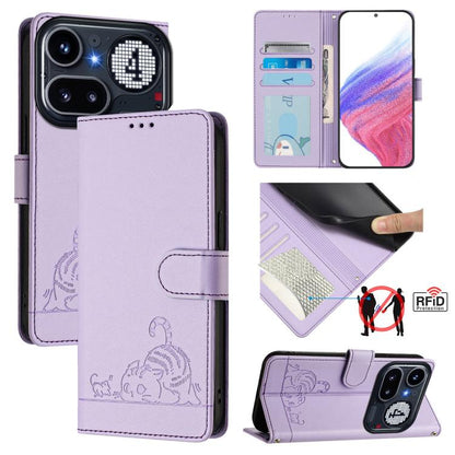 Cat Rat Embossed Pattern RFID Leather Phone Case with Lanyard, For Nothing Phone 4a Pro, For Nothing Phone 4a, For Nothing CMF Phone 1, For Nothing Phone 2A